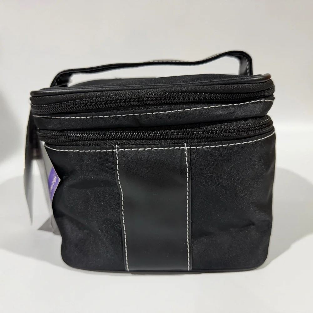 NWT Y2K 2004 Vintage Black Nylon Makeup Organizer Travel Train Case Cosmetic Bag